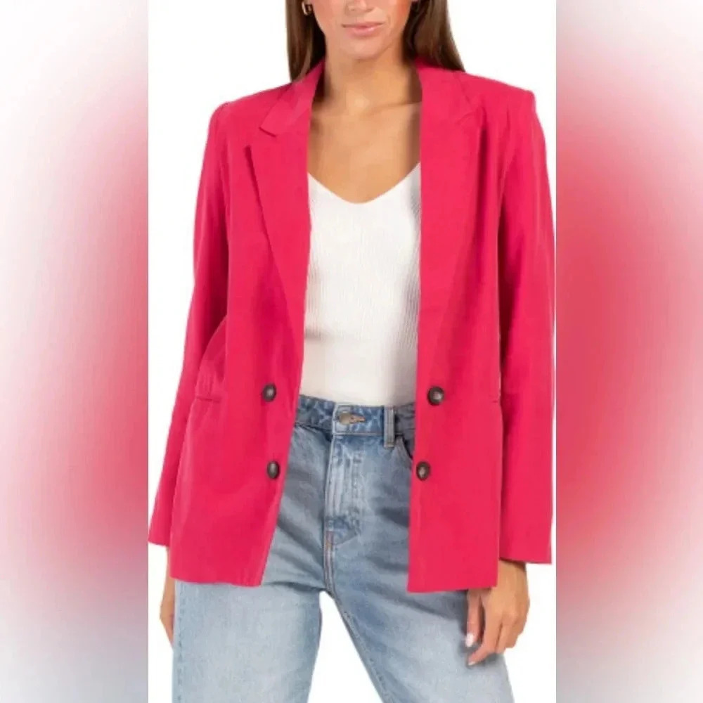 Jules & Leopold Pink Linen Open Front Lined‎ Blazer Jacket Women's Small P GUC